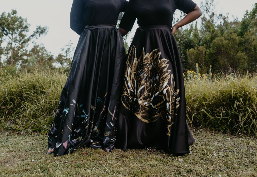 Hand Painted Protea Skirt - Maxi
