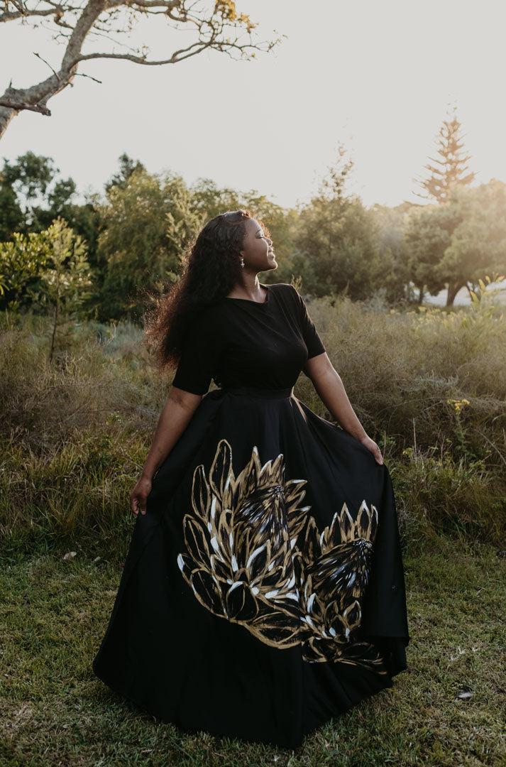 Hand Painted Protea Skirt - Maxi