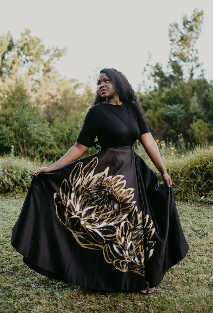 Hand Painted Protea Skirt - Maxi