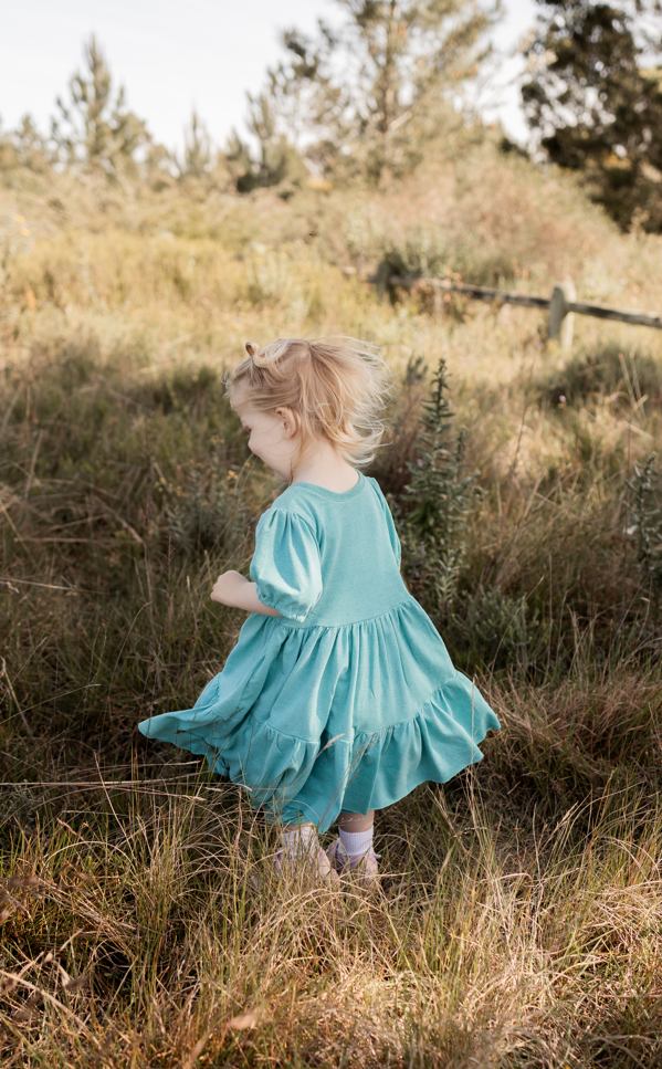 Tiered Puff Sleeve Girls Dress - Recycled Plastic