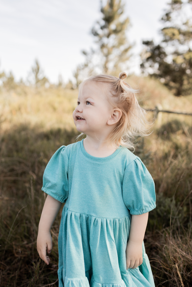 Tiered Puff Sleeve Girls Dress - Recycled Plastic