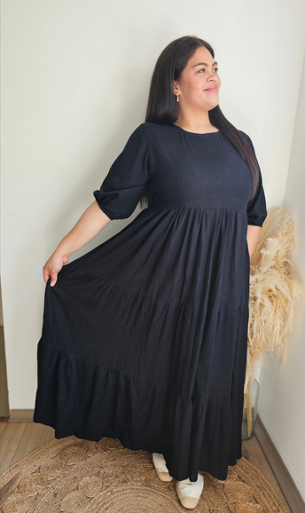 3 Tiered Maxi Dress - Built-in Side Straps - Linen