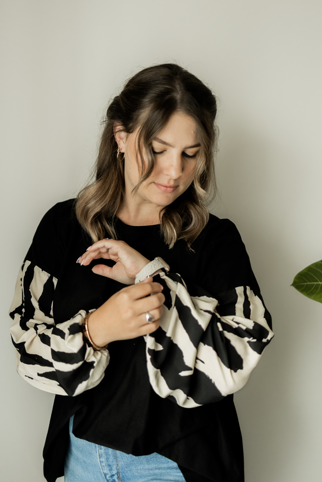 Zebra Print Dropped Sleeves Top
