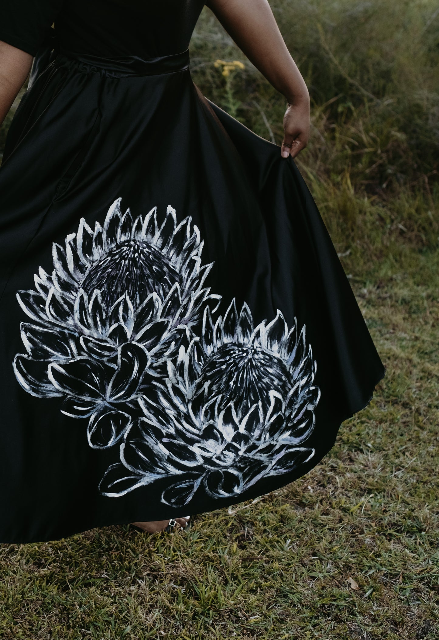 Hand Painted Protea Skirt - Midi