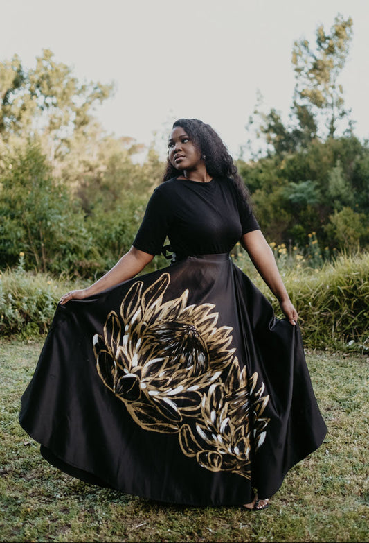 Hand Painted Protea Skirt - Maxi