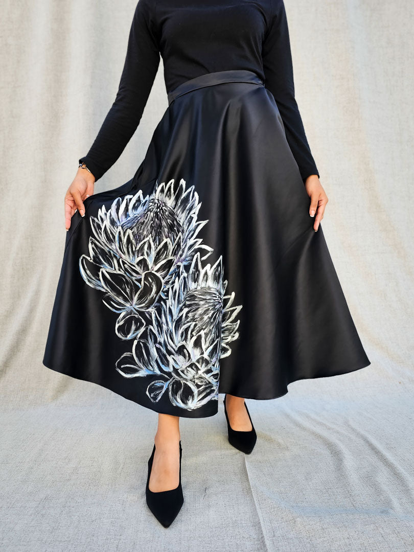 Hand Painted Protea Skirt - Midi