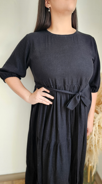 3 Tiered Maxi Dress - Built-in Side Straps - Linen