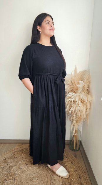 3 Tiered Maxi Dress - Built-in Side Straps - Linen