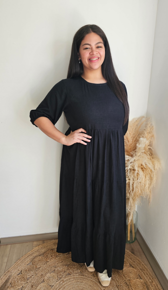 3 Tiered Maxi Dress - Built-in Side Straps - Linen