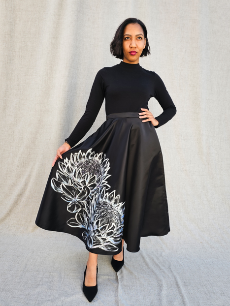 Hand Painted Protea Skirt - Midi